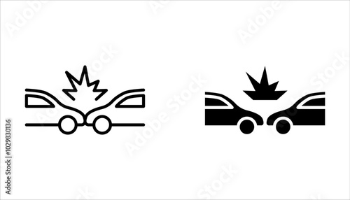 Vector line set of icons related to car accident. Simple outline sign on white background