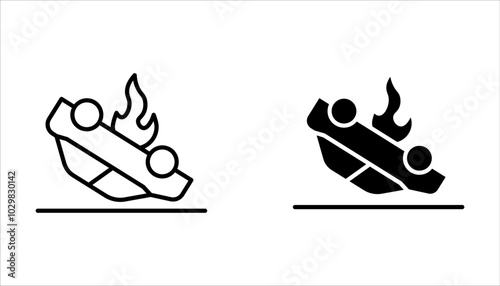 Vector line set of icons related to car accident. Simple outline sign on white background