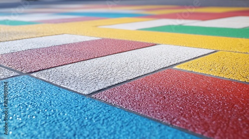 Colorful painted pedestrian crossing on a rainy day
