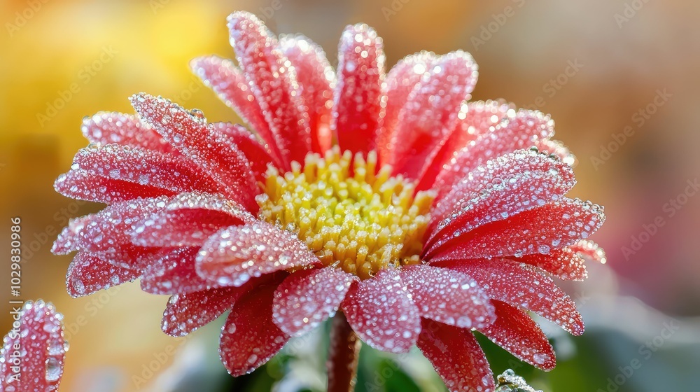 Close-Up Winter Flower with Dew Droplets Close-Up Winter Flower with Dew Droplets