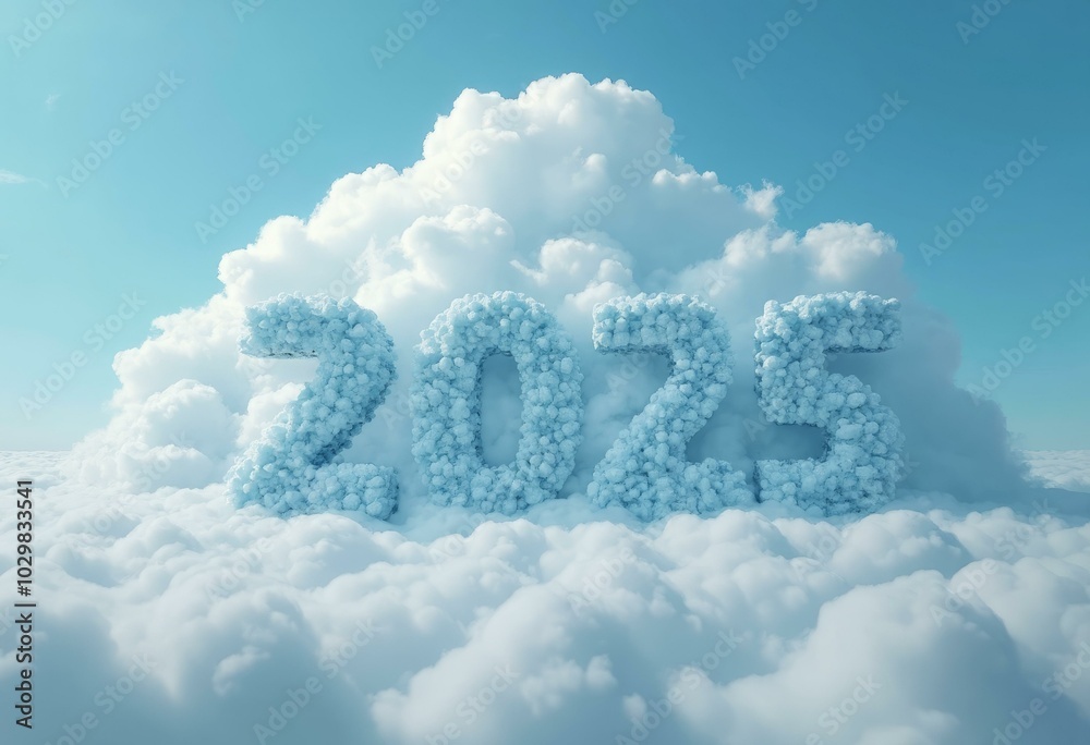 Fluffy White Clouds Inscribed With '2025' Fluffy White Clouds Inscribed With '2025'