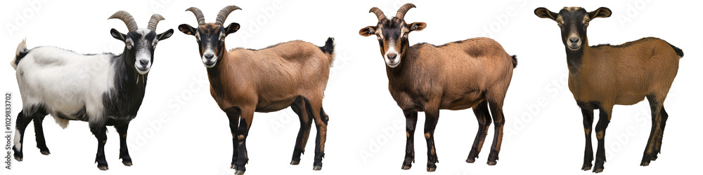 Goats standing together on a white isolated background. Goats standing together on a white isolated background.