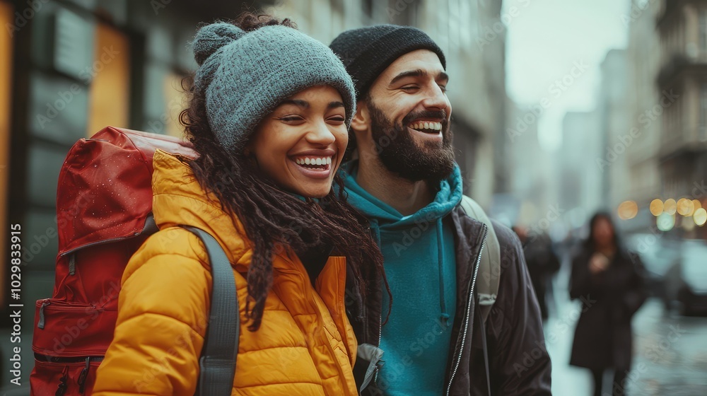Joyful Couple Exploring a City Together Joyful Couple Exploring a City Together