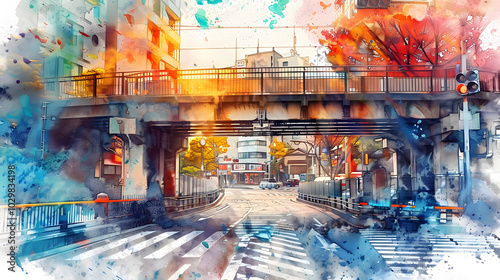 Overpass street Watercolor photo