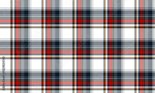 Plaid fabric pattern, white, navy, red, distinctive cross lines pattern, seamless for textiles, and for designing clothes, skirts or decorative fabrics. Vector illustration.