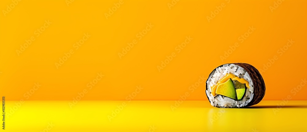 Sushi rolls with avocado, minimalistic design with vibrant colors, 3D illustration Sushi rolls with avocado, minimalistic design with vibrant colors, 3D illustration
