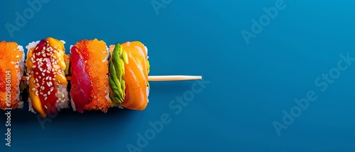 Artistic sushi rolls with neon colors, surreal food photography concept, bold contrast photo