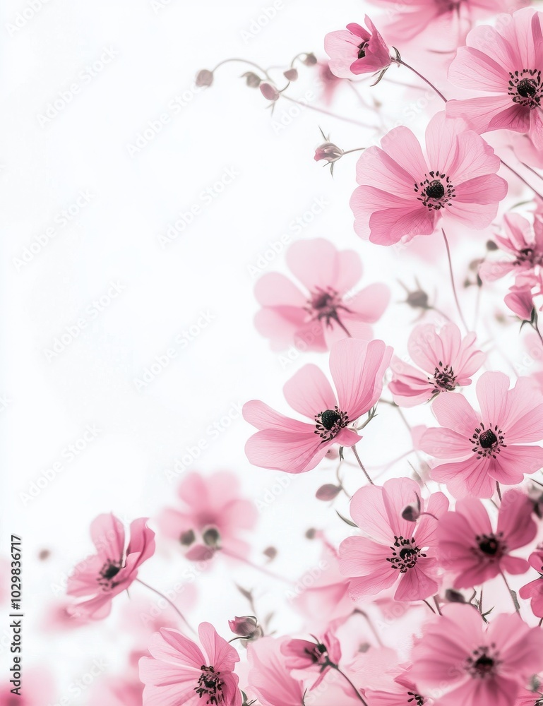 A stunning display of delicate pink flowers against a soft white background, perfect for nature-inspired designs. A stunning display of delicate pink flowers against a soft white background, perfect for nature-inspired designs.