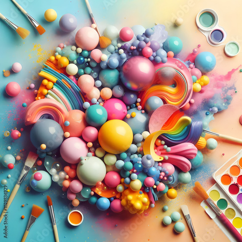 "Vibrant 3D Abstract Bubble Explosion". This title reflects the dynamic and colorful nature of the artwork, highlighting its abstract, 3D, and explosive qualities. The blend of bright colors and shape