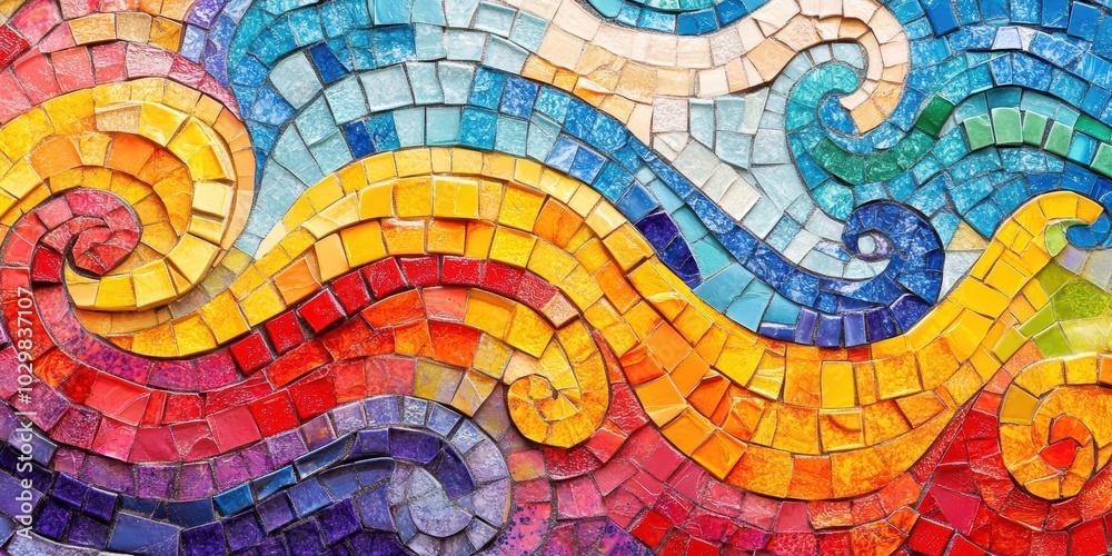 Obraz premium Colorful mosaic tile wall art with swirls.