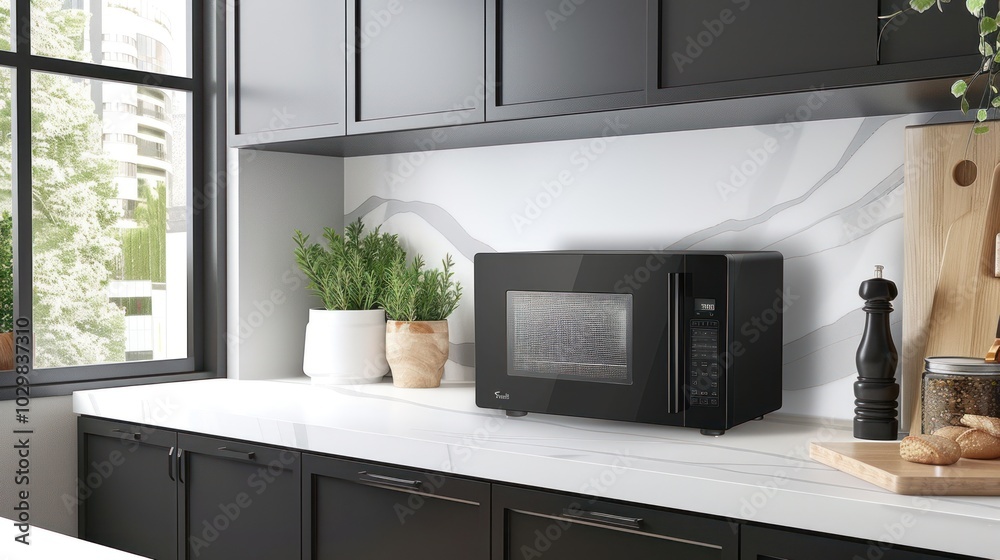Black Microwave in Modern Kitchen