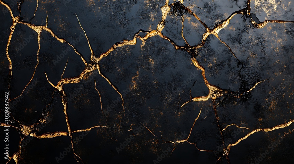 Black and gold cracked surface. Black and gold cracked surface.