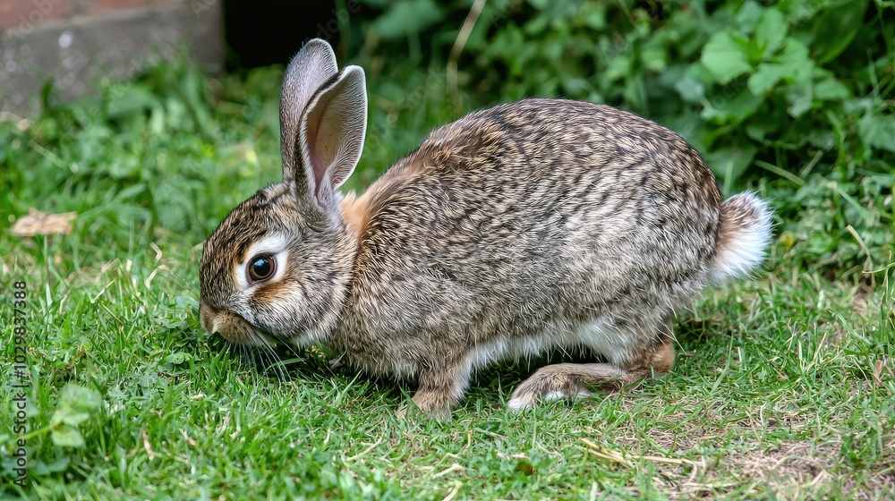 Skinny Rabbit Nibbling on Lush Green Grass Skinny Rabbit Nibbling on Lush Green Grass