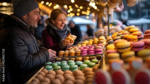 Vibrant Market Scene with Vendors and Colorful Treats photo