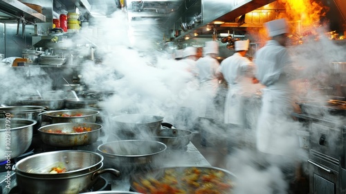 Lively Kitchen Scene During Dinner Rush