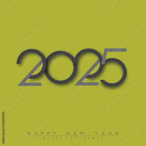 Minimalist 2025 New Year and Christmas Greeting Design on Green Background. Vector