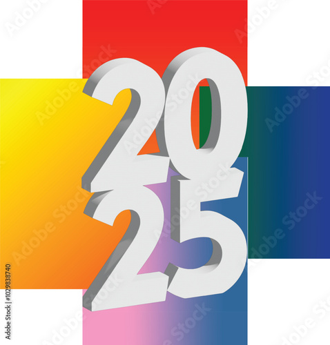 Happy new year 2025 3D design. With colorful truncated number illustrations. Premium vector design for poster, banner, greeting and new year 