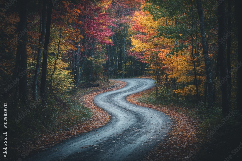 Fototapeta premium road in autumn forest with beautiful view