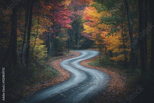 road in autumn forest with beautiful view