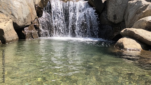 Serene Waterfall Cascading into Clear Pool