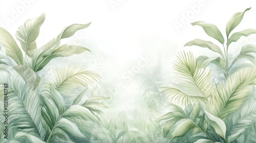 Wallpaper Mural A lush green forest with a white background. The leaves are green and the sky is white Torontodigital.ca