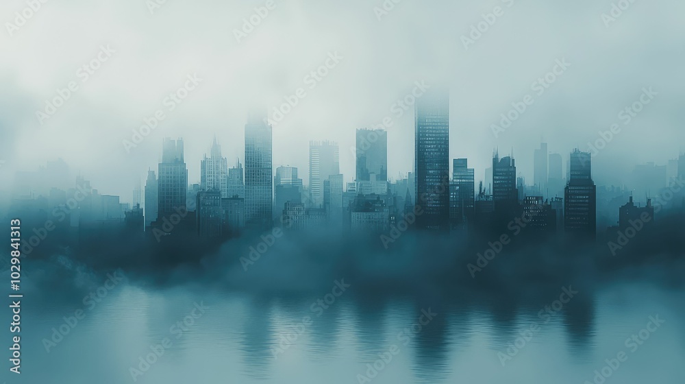 Serene Foggy Skyline Over a Cityscape Serene Foggy Skyline Over a Cityscape
