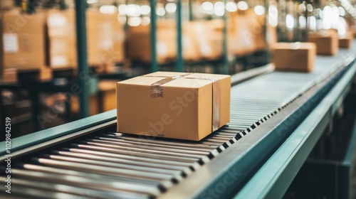 Wallpaper Mural Conveyor belts with packages symbolize efficient micro-fulfillment processes in modern warehouses. Torontodigital.ca