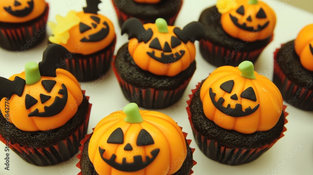 Halloween Themed Cupcakes with Pumpkin Toppers Halloween Themed Cupcakes with Pumpkin Toppers
