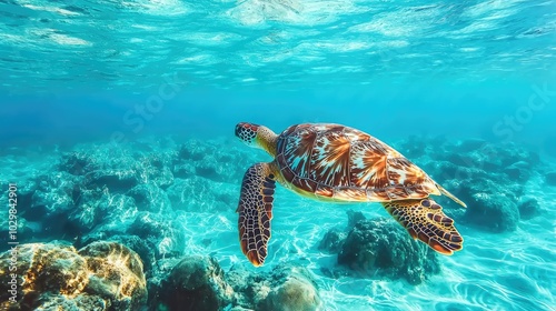 Serene Sea Turtle Swimming Gracefully Underwater