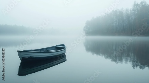 Serene View of a Small Boat on Calm Lake