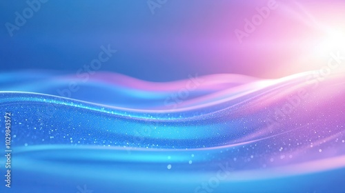 A blue ocean with a purple and pink sky. The sky is filled with a bright light that illuminates the water