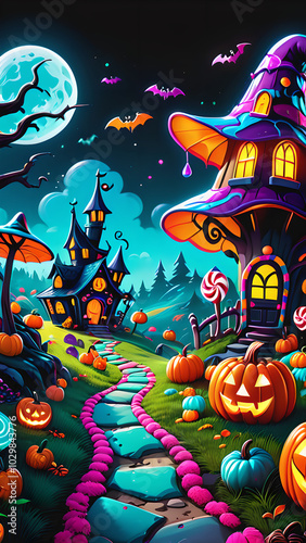 Candy Land: Whimsical Halloween Stickers - High Quality, Detailed, No Background, 4K Neon
