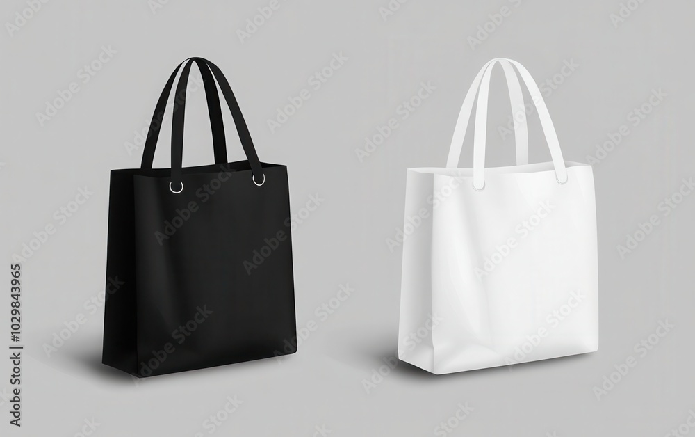 Fabric totebag mockup with a handle, showing a blank black and white cotton eco bag, reusable for grocery shopping, perfect as a vector template for customization Fabric totebag mockup with a handle, showing a blank black and white cotton eco bag, reusable for grocery shopping, perfect as a vector template for customization