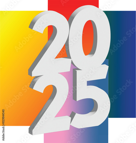 Happy new year 2025 3D design. With colorful truncated number illustrations. Premium vector design for poster, banner, greeting and new year 