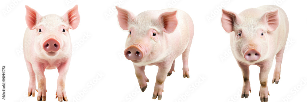 Three cute pigs standing on a white isolated background. Three cute pigs standing on a white isolated background.