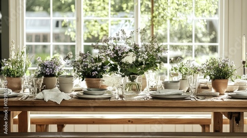 Elegant Table Setting with Fresh Flowers and Natural Light