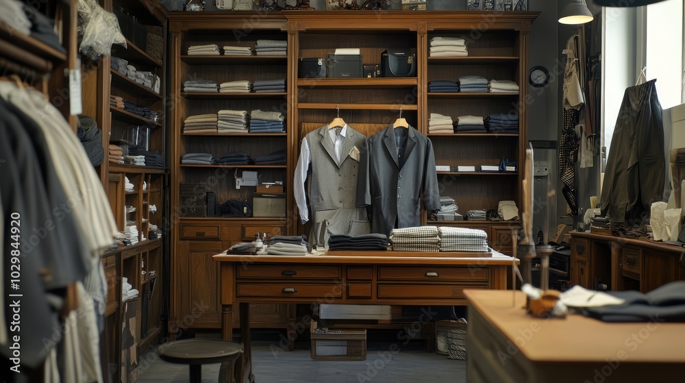 Tailor Shop Interior with Wooden Furnishings Tailor Shop Interior with Wooden Furnishings