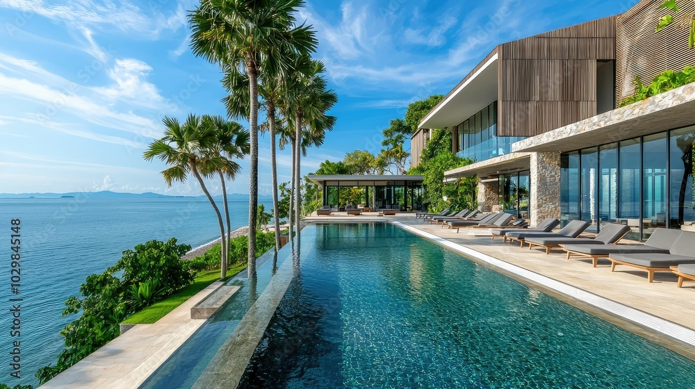 Fototapeta premium Modern Beach Resort with Stunning Ocean View
