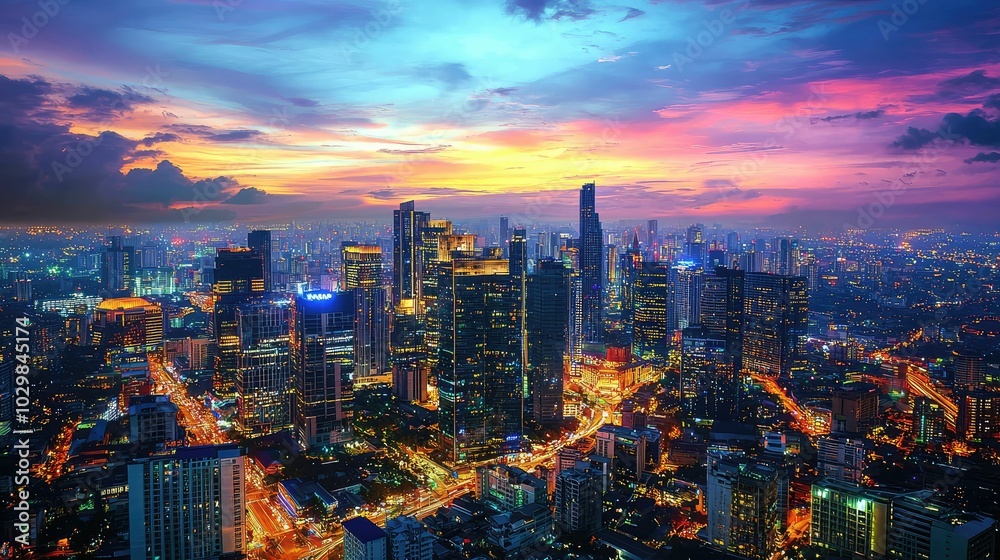 Obraz premium Modern Cityscape at Dusk with Stunning Skyscape