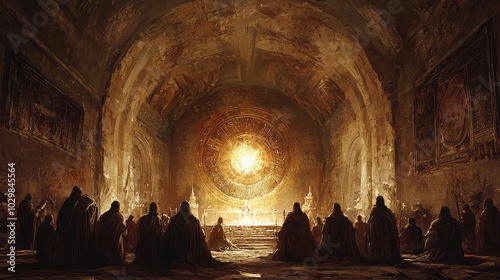 Symbolic Depiction of the Holy Grail in a Sacred Space photo