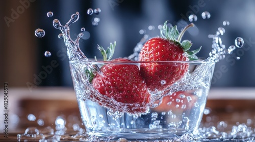 Water Splashing Strawberries