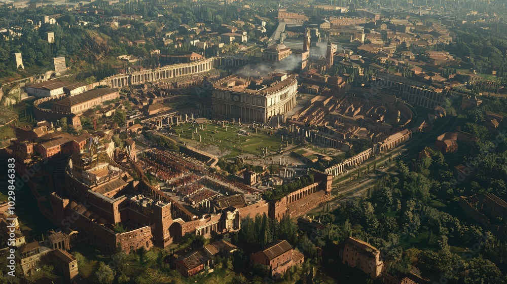 Fototapeta premium Aerial View of Ancient Rome with Praetorian Guards Camp