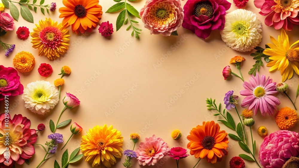 Elegant Floral Silhouette Frame on Beige Background - Perfect for Invitations and Decor