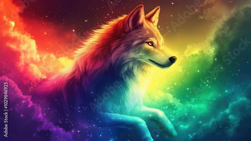 A cute rainbow wolf