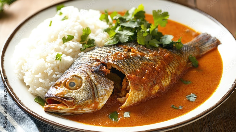 Grilled Fish with Rice and Cilantro Garnish Grilled Fish with Rice and Cilantro Garnish
