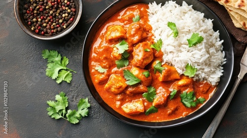 Delicious Chicken Curry with Rice and Fresh Herbs