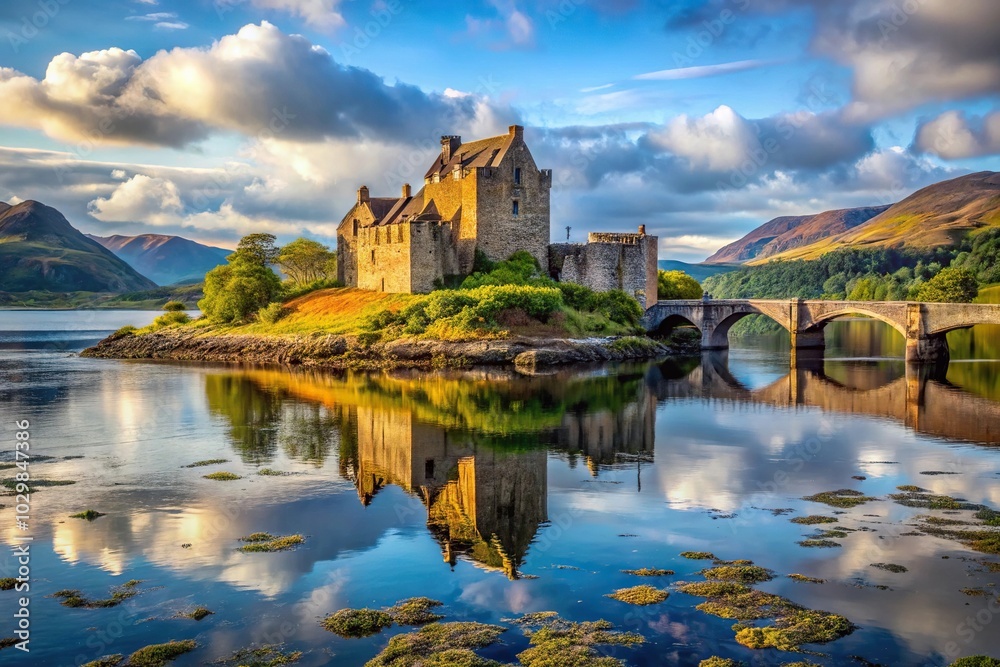 Obraz premium Scottish castle on small tidal island in Loch Duich