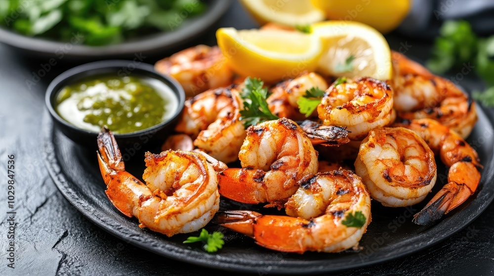 Grilled Shrimp with Lemon and Green Sauce Grilled Shrimp with Lemon and Green Sauce