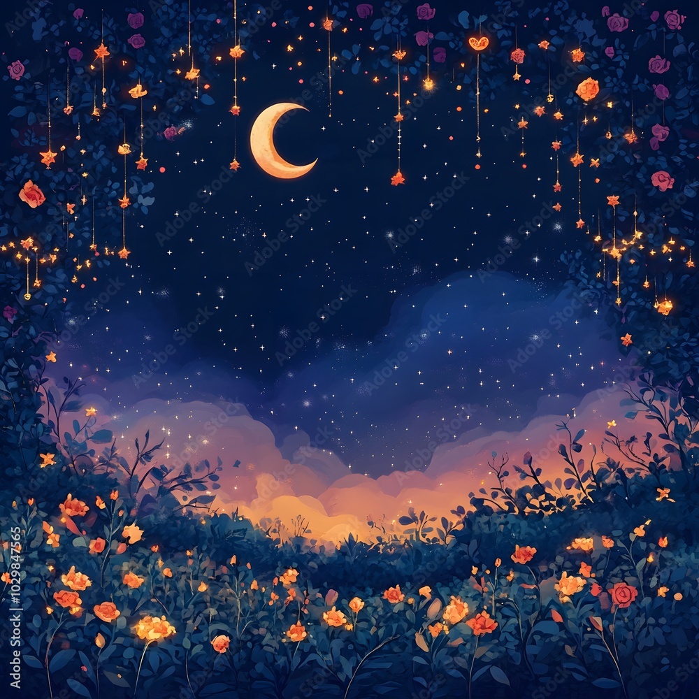 Naklejka premium a starry night sky with a crescent moon