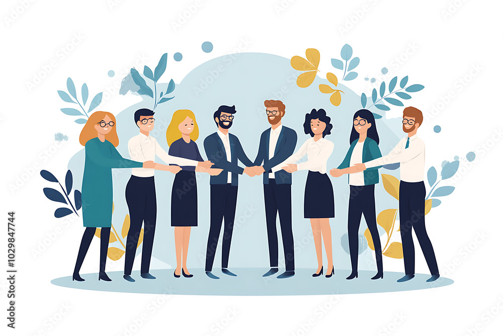 Fototapeta premium A diverse group of professionals shaking hands, symbolizing collaboration and partnership.